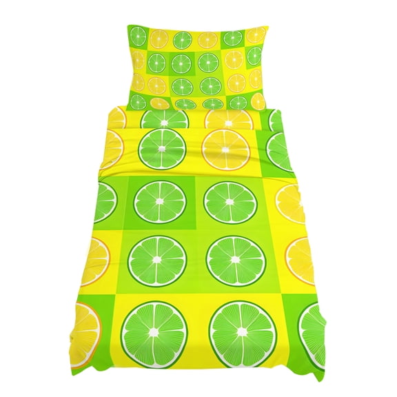 Twin XL Size Summer Lemon Sheet Sets Green Yellow Lemon Cartoon Fruit Geometric Soft Breathable Microfiber Bed Sheets Deep Pockets 4 Piece Bed Sheets Set, 1 Fitted Sheet, 1 Flat Sheet & 1 Pillowcases