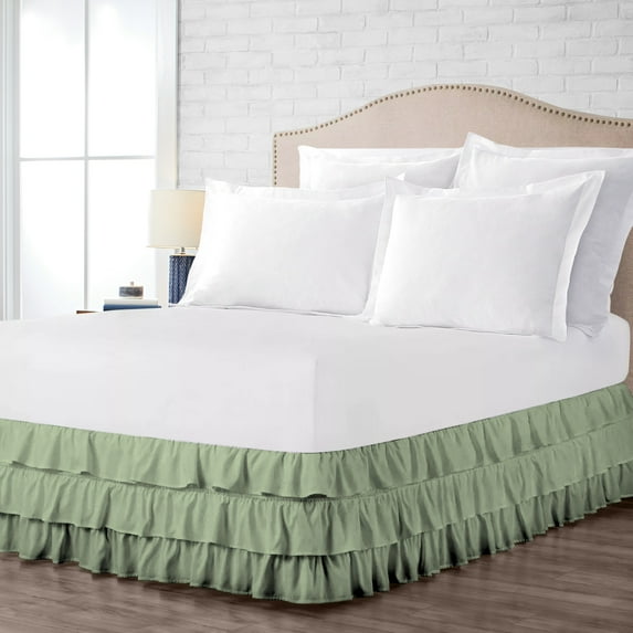 Twin XL Size Tailored Drop Multi Ruffled Solid Bed Skirt with Adjustable Elastic Belt Microfiber Fabric Fade & Wrinkle Resistant Bed Frame Cover Easy to Fit & Care (23 Inch Drop, Moss)