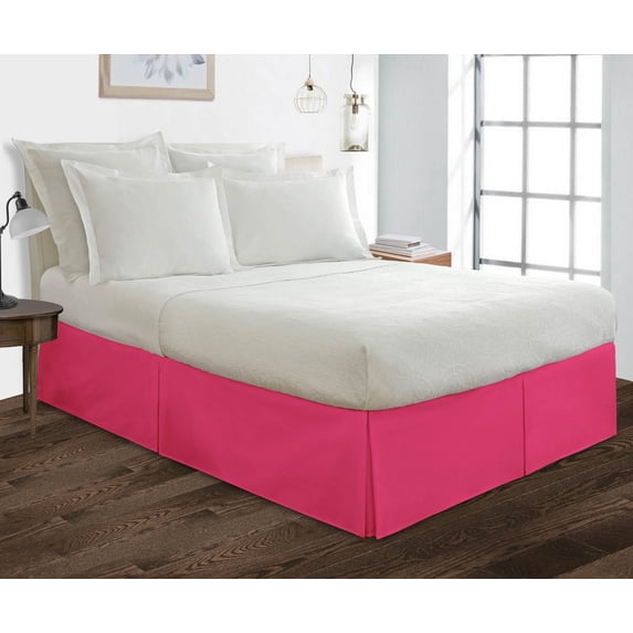 Twin XL Size Tailored Drop Pleated Solid Bed Skirt with Adjustable Elastic Belt Microfiber Fabric Fade & Wrinkle Resistant Bed Frame Cover Easy to Fit & Care (10 Inch Drop, Hot Pink)