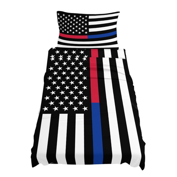Twin XL Size Thin Blue Sheet Sets Line Thin Red Line Flag Police and Fire Officer Soft Breathable Microfiber Bed Sheets 4 Piece Bed Sheets Set, 1 Fitted Sheet, 1 Flat Sheet & 1 Pillowcases