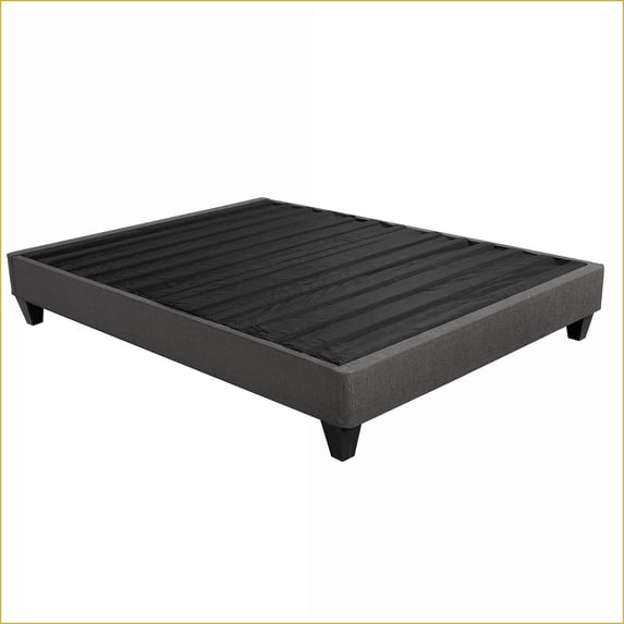 Twin XL Size Upholstered Platform Bed Frame, Dark Gray Wood Base with Headboard Kit for Modern Bedroom