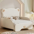 thumbnail image 1 of Twin XL Size Upholstered Stretchable Vaulted Sofa Bed, Bear Shaped Headboard, Beige, 1 of 6
