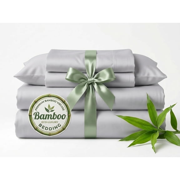 Twin-XL Size 100% Viscose Derived from Bamboo 1000 Thread Count Sheet Set, 15" Deep Pocket - Light Gray
