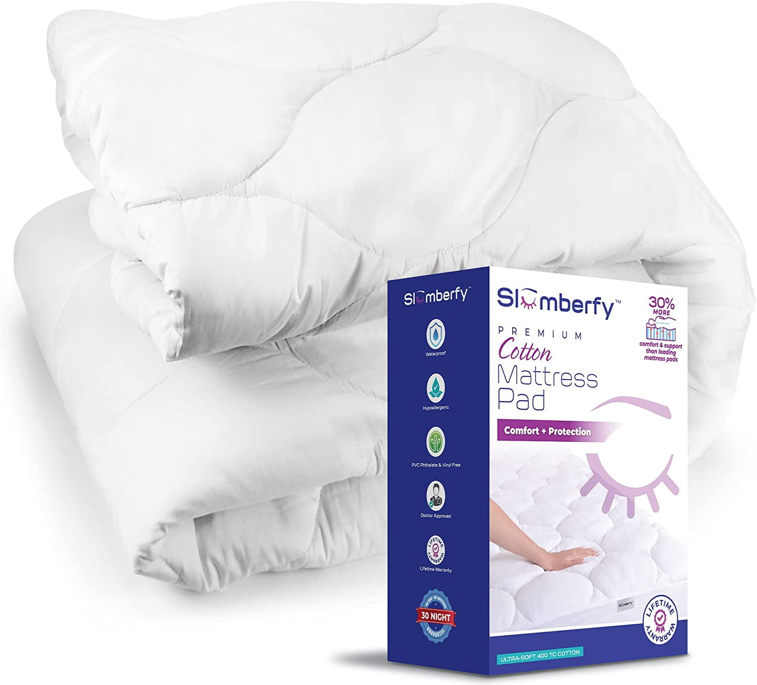 Twin XL Size Waterproof Premium Mattress Pad by Slumberfy, SkinSafe Mattress Pad with 400TC