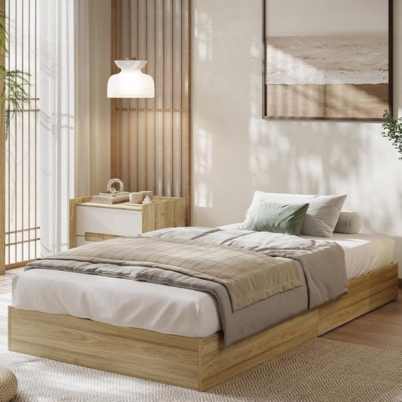 Twin XL Size Wood Platform Bed Frame, Wooden Bed Frame Without Headboard, Wood Slat Support, No Box Spring Needed, Easy Assembly
