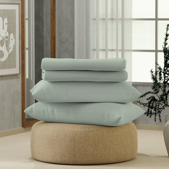 Color Sense Brushed Percale Cotton Blend - 3 Piece Bed Sheet Set - Cool & Crisp, Wrinkle Resistant - Twin XL Soft Green
