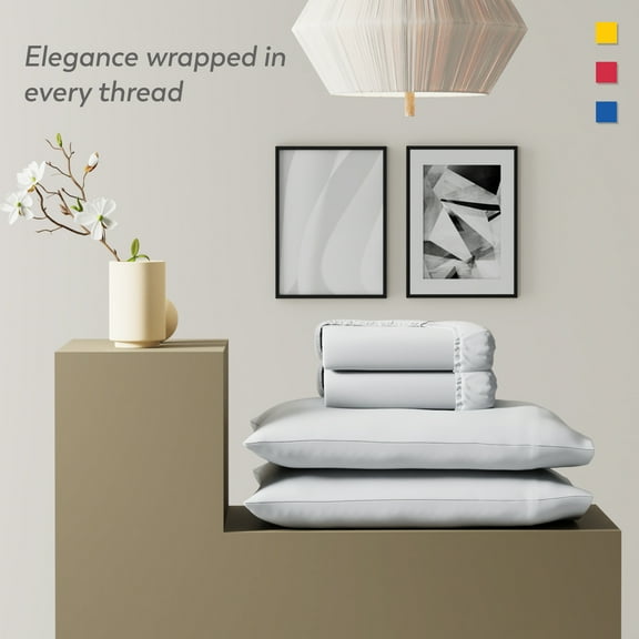 Color Sense Brushed Percale Cotton Blend - 4 Piece Fitted Set - Cool & Crisp, Wrinkle Resistant - Twin XL Bright White