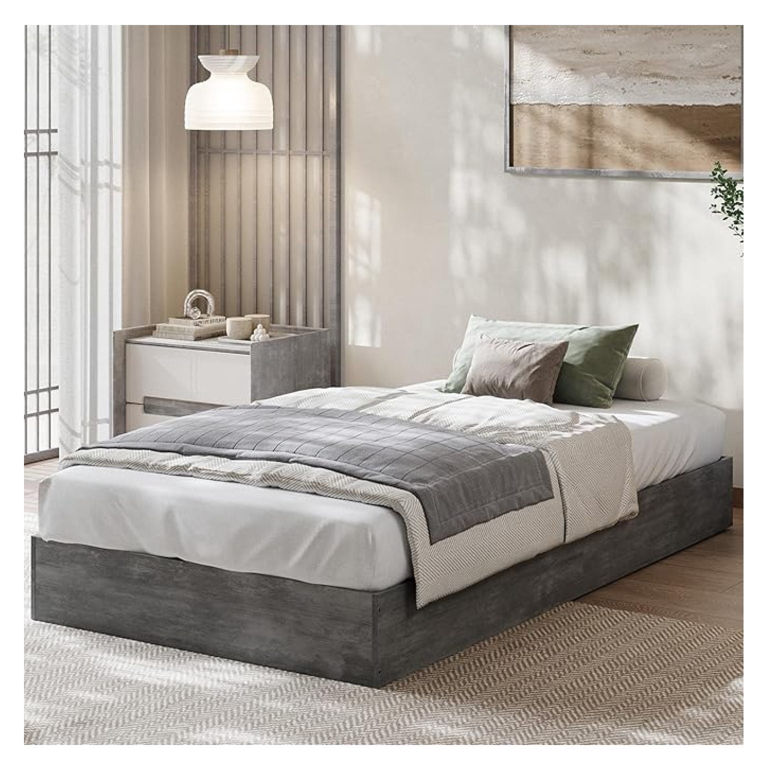 Twin XL Wood Platform Bed Frame, Wooden Bed Frame No Headboard, Wood ...