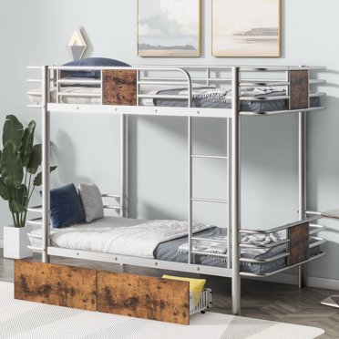 Twin Over Twin Metal Bunk Bed Frame - High Quality For Kids, Teens, Or Adults (White)