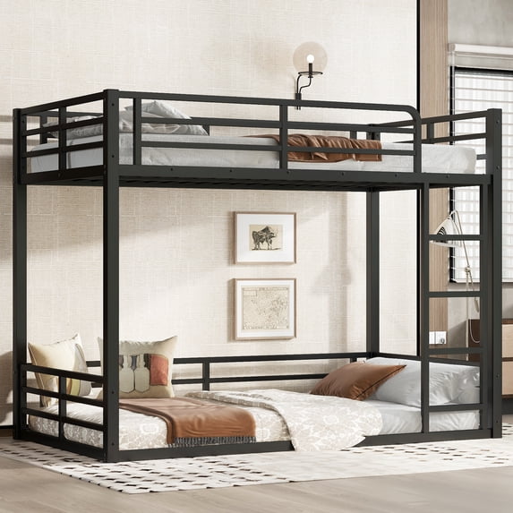 Twin XL over Twin XL Metal Bunk Bed,Floor Bunk Bed with Sturdy Metal Frame,Noise-reduced Design, Black