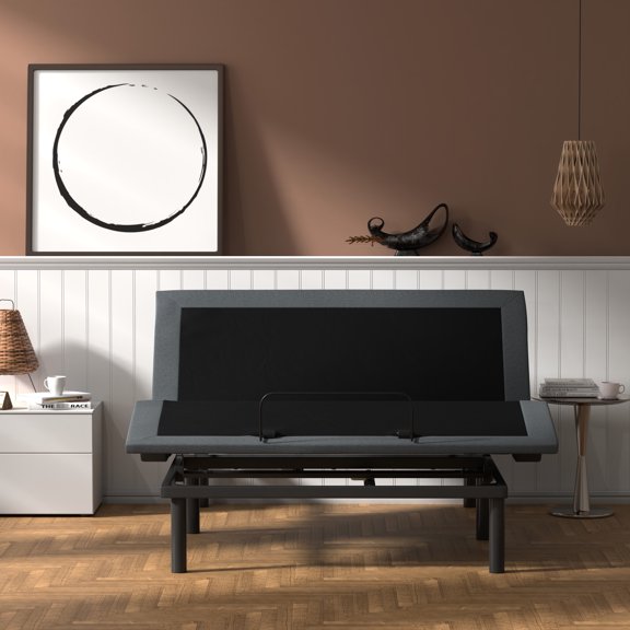 Twin Xl Adjustable Bed Base Os4 - Head Foot Position Control, Woven Fabric Cover Black Gray Xl, And Options, Wireless Remote