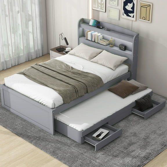 Twin Xl Platform Bed With Tons Of Storage, Led Headboard And Charging Hub Plenteous Storage Opportunities,