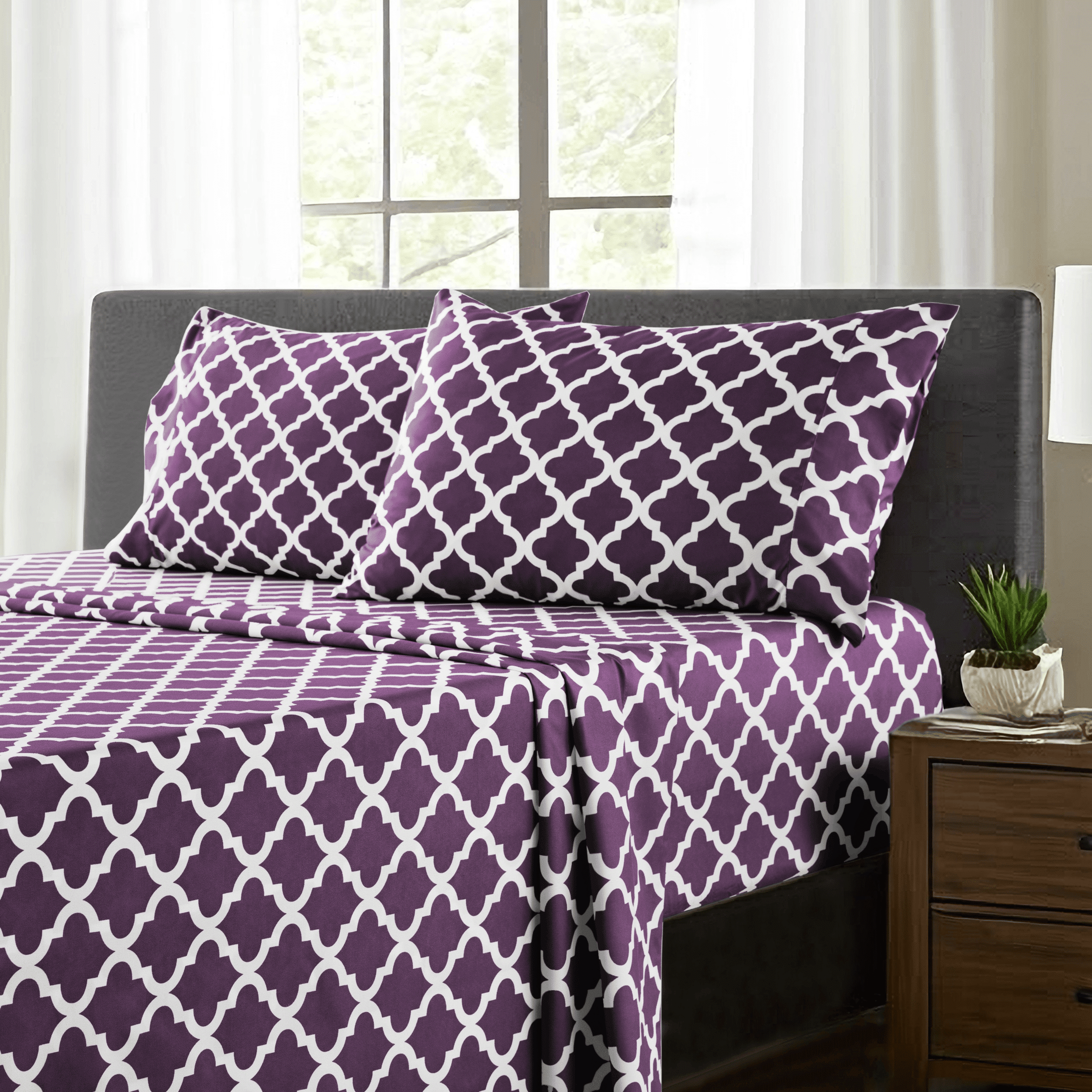 Purple Geometric Print Twin Microfiber Sheet Set
