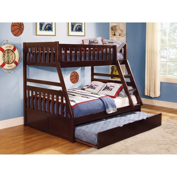 Twin/full Bunk Bed With Dark Cherry Wood And Mobile Trundle Twin In Finish For Bedroom