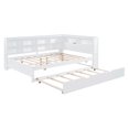 thumbnail image 1 of Twin/full Size Daybed With Trundle, Wooden Sofa Bed Frame With Double-layer Storage Shelves, Sofa Bed Frame With USB Charging Port, 250 Lbs Load Capacity, 1 of 9