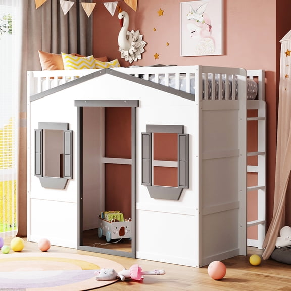 Twin loft bed with ladder, no box spring needed / Simplify the bedding process