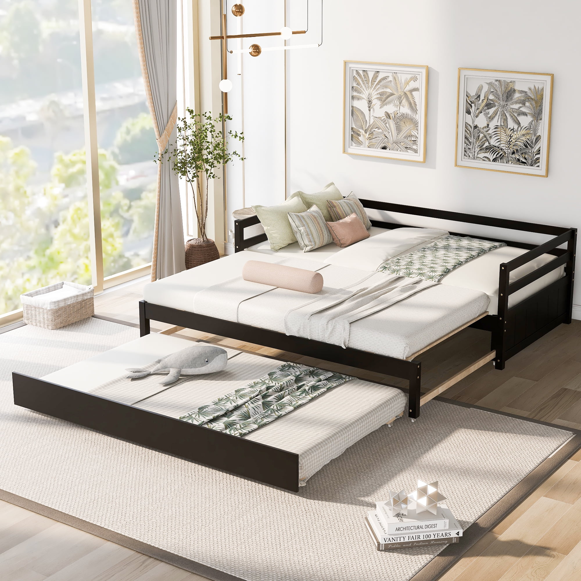 Twin or Double Twin Daybed with Trundle Wooden Extendable Sofa