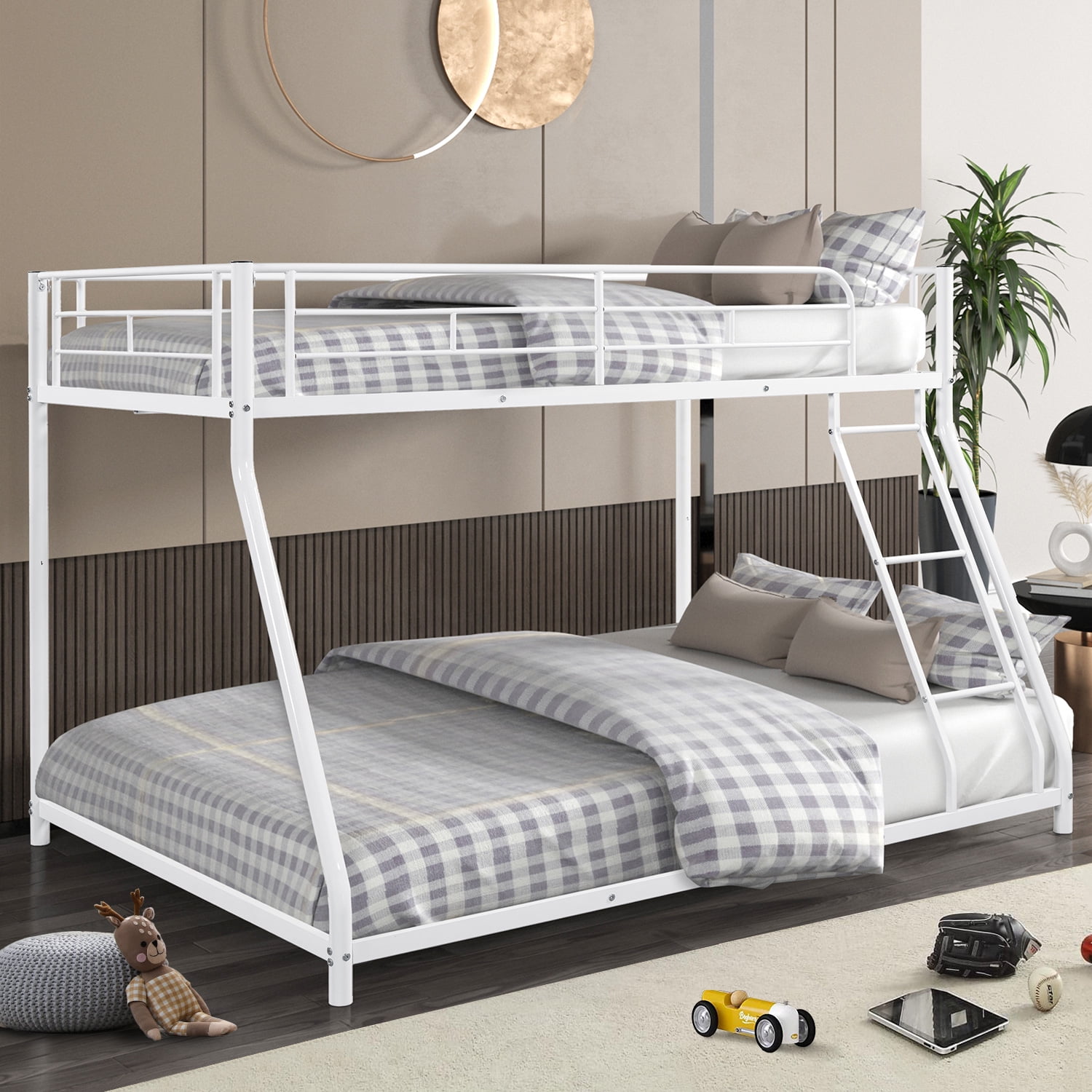 Twin over Full Bunk Bed, Metal Bunk Bed Frame, Noise Free Floor Bunk