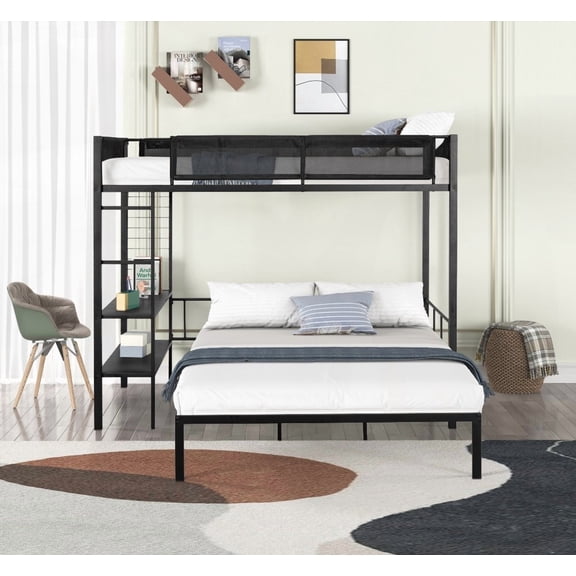 Twin over Full Bunk Bed - Sturdy Metal, Noise-free Slats & Comfortable Guardrail!