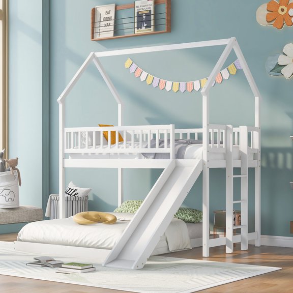 Twin over Full Bunk Bed with Built-in Ladder / Easy Access to Top Bunk