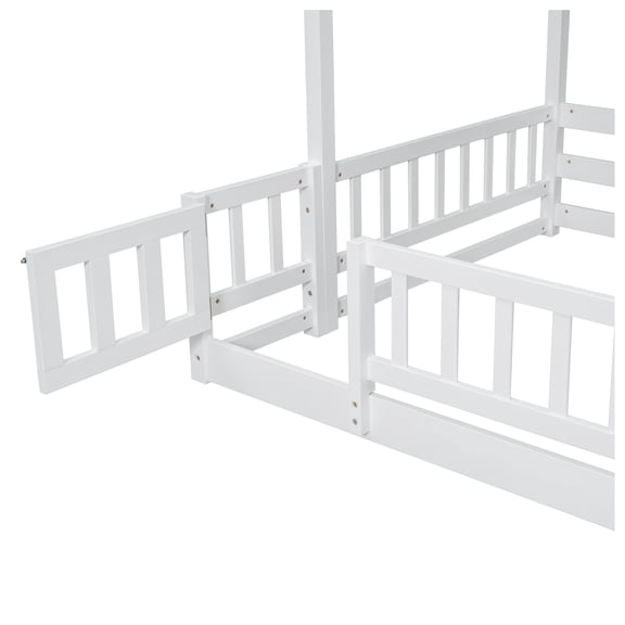 Twin over Full Bunk Bed with Slide & Staircase, Pine Solid Wood, White
