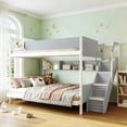 thumbnail image 1 of Twin over Full Bunk Bed with Striped-Design Staircase, Kids Teens Wooden Storage Bed Frame with Side Shelves, 1 of 11
