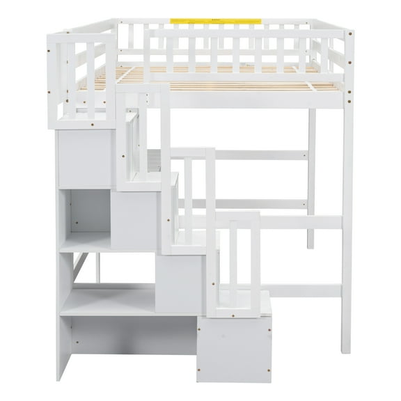 Twin-over-Full Bunk Bed with Twin Trundle, Storage & Guard Rail, Bedroom/Dorm, White