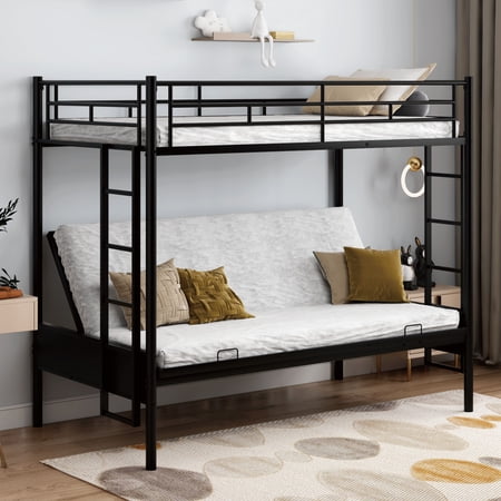 Twin over Full Metal Bunk Bed, Multi-Function,Black