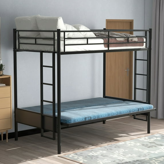 Twin over Full Metal Bunk Bed, Multi-Function,Black