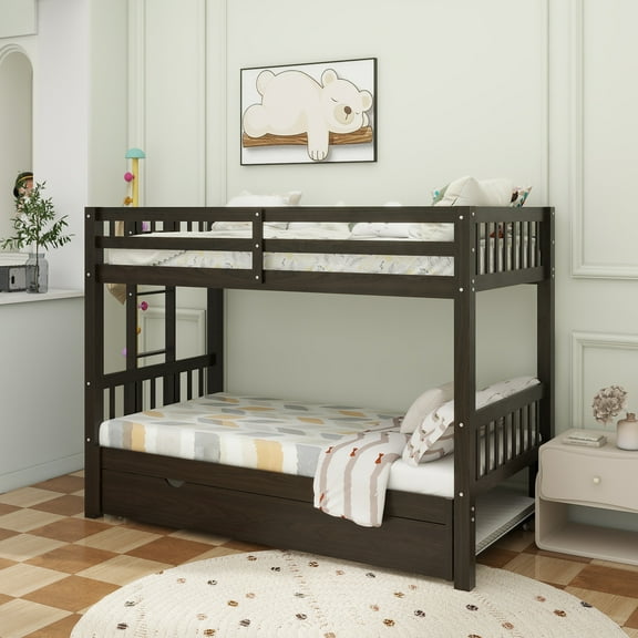 Twin over Pull-out Bunk Bed with Trundle, Espresso