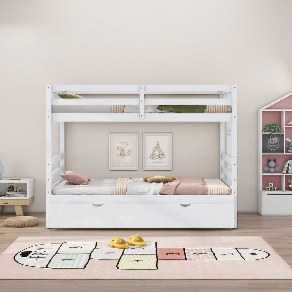 Twin over Pull-out Bunk Bed with Trundle, White - Walmart.com
