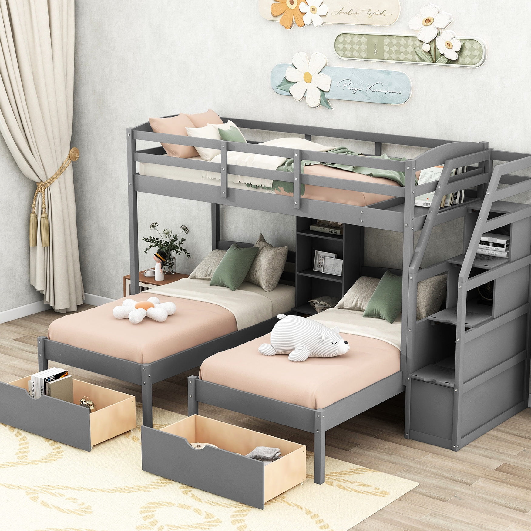 Picture of Twin over Twin Bed - Drawers and Staircase Storage - Multiple Sleepers ...
