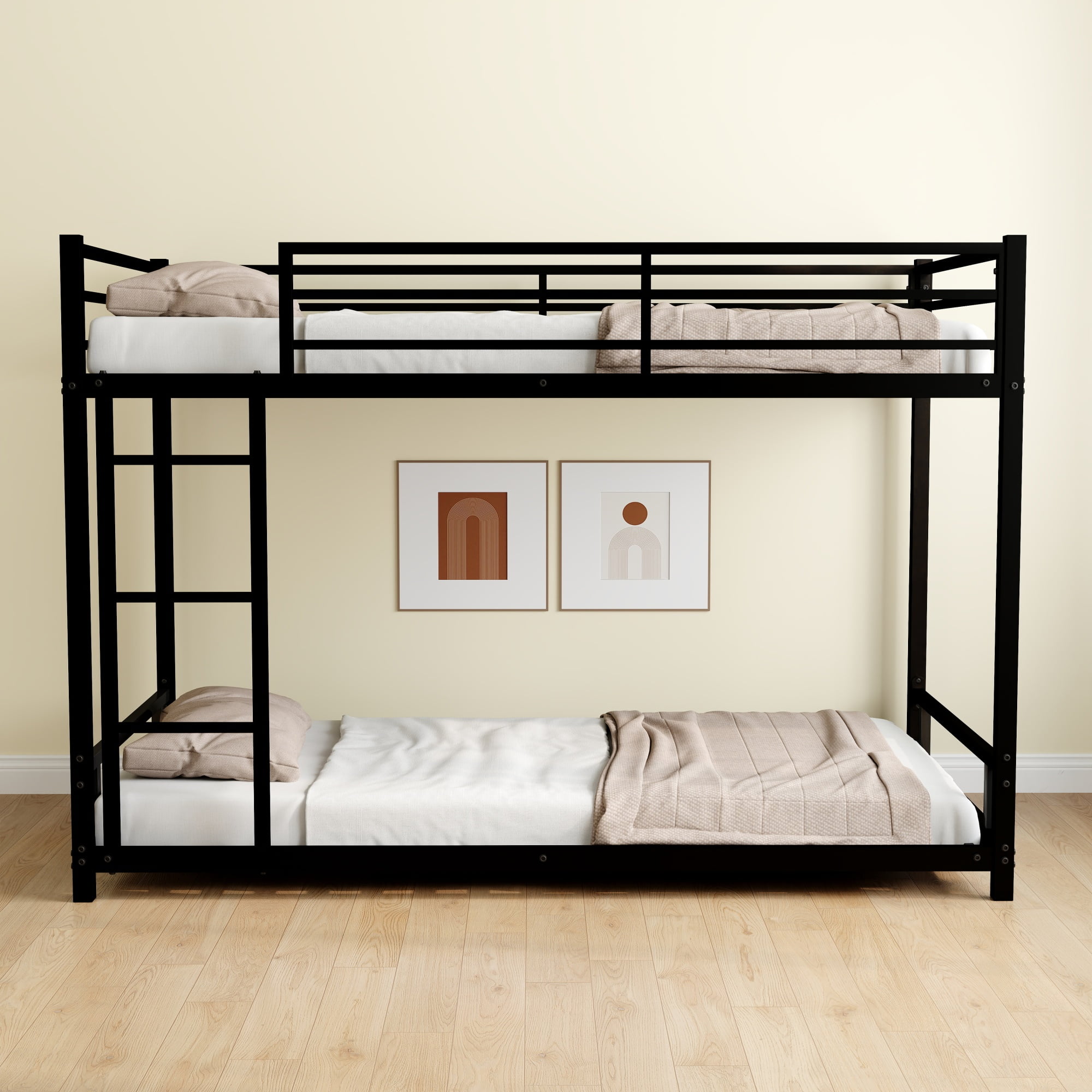 Sturdy Metal Twin Over Full Bunk Bed with Safety Guardrail