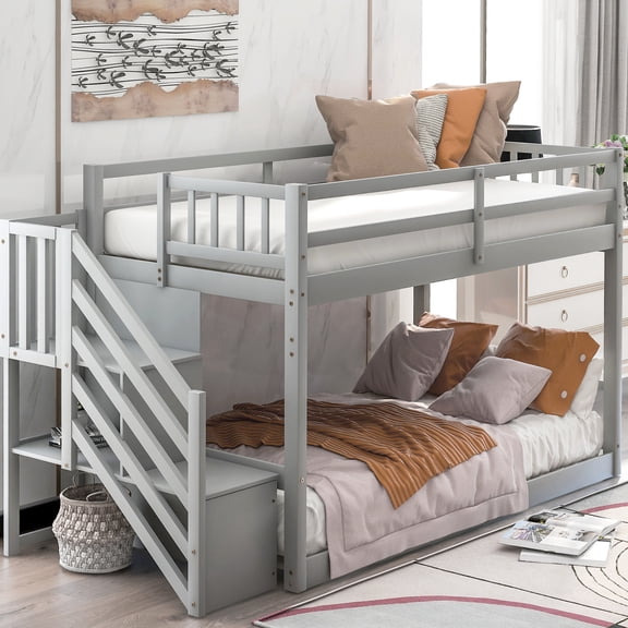 Twin over Twin Bunk Bed in Gray - Minimal Footprint, Two Sleepers