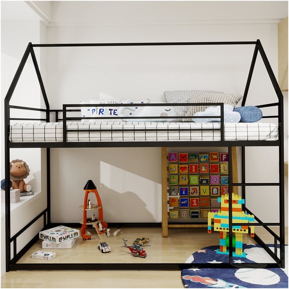 Twin over Twin Bunk Bed with Ladder, Heavy Duty Metal Frame, Space Saving Bunkbed for Home, Dorm, Guest Room