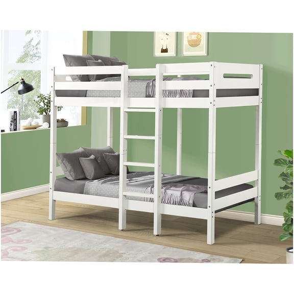 Twin over Twin Bunk Bed with Wood Slats, Space Saving KD Bed Frame, No Box Spring Needed, Sturdy 300 lbs Capacity