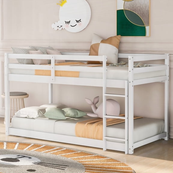 Twin Size Solid Wood High-Rise Bed Frame with Ladder, White, for Bedroom