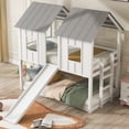 thumbnail image 1 of Twin over Twin House Bunk Bed with Slide and Windows,Wooden Bunk Bed Frame Ladder and Guardrails for Kids Teens Girls Boys,White, 1 of 7