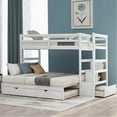 thumbnail image 1 of White Twin-Over-Twin/King Bunk Bed Frame with Trundle and Storage, Wood Bunk Bed with Shelves and Ladder, Suitable for Kids, Boys and Girls, 1 of 7
