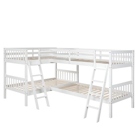 Twin over Twin L-Shaped Bunk Bed with Ladder