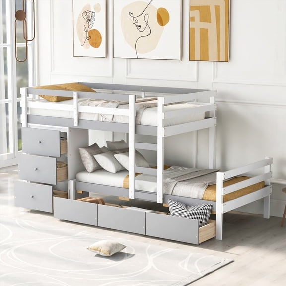 Twin over Twin Loft Bunk Bed - Sturdy & Durable|Gray