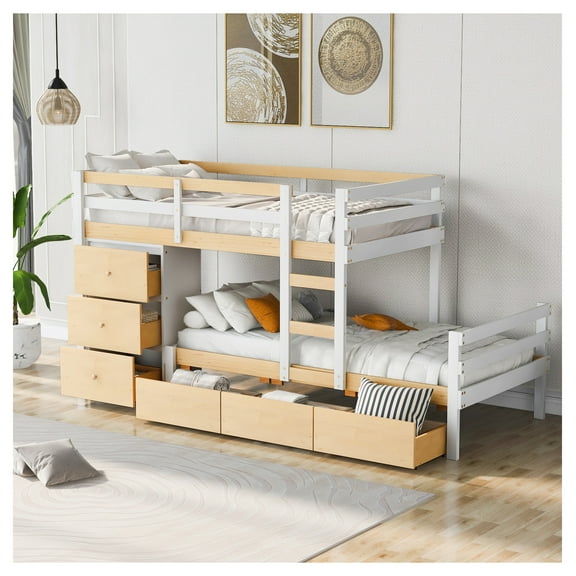 Twin-over-Twin Loft Bunk Bed with Drawers & Ladder, Natural