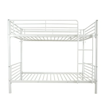 Twin over Twin Low Bunk Bed for Kids Teens Adults, Metal Bunk Bed Frame with Ladder and Safety Guardrails, Load-Bearing 330lb, Noise Free