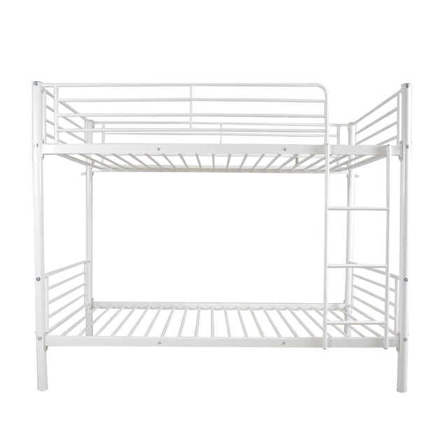 Twin over Twin Low Bunk Bed, Metal Bunk Bed Frame with Ladder and Safety Guardrails, Load-Bearing 330lb, Noise Free
