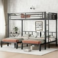 thumbnail image 1 of [Luckynote]Twin over Twin & Queen Bunk Bed, Metal Triple Bunk Bed with Safety Guardrails,Space-Saving/Noise Reduced,Black, 1 of 10