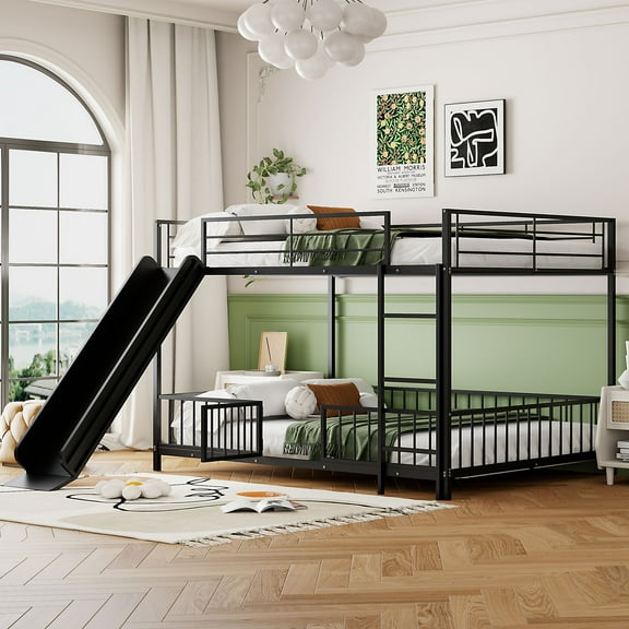 Twin over Twin Rubber Wood Bunk Bed with Trundle, Convertible to Twin Size Beds, Ladder, Safety Guardrails, White