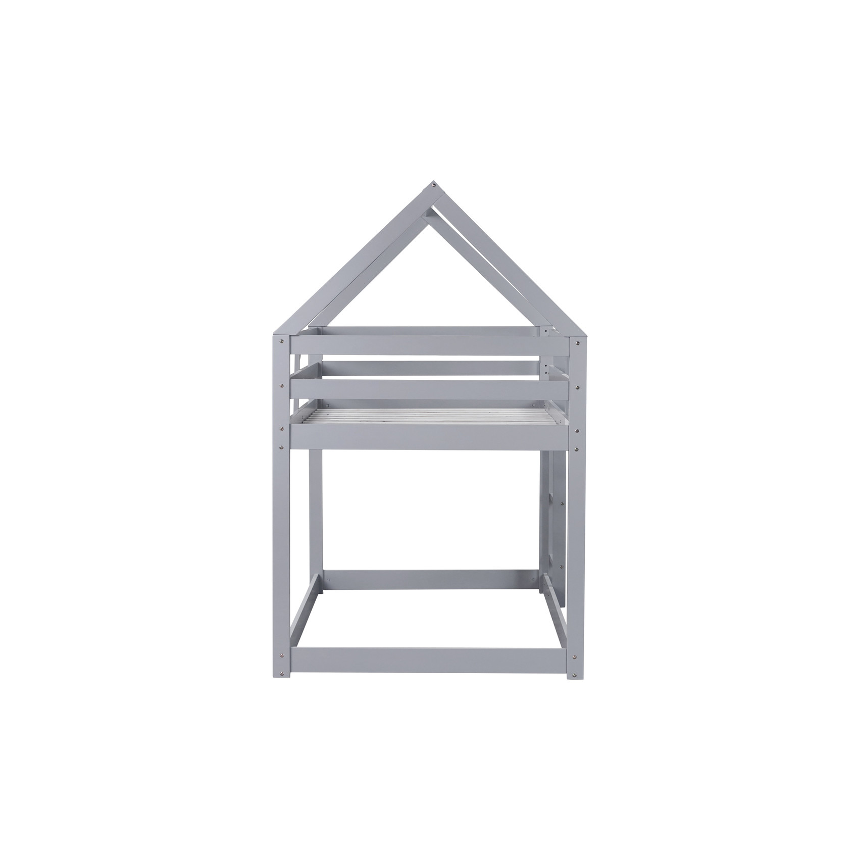 Twin over Twin Rubber Wood House-Shaped Grey Floor Bunk Bed with Ladder ...
