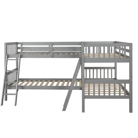 Twin over Twin Size L-Shaped Bunk Bed with Ladder