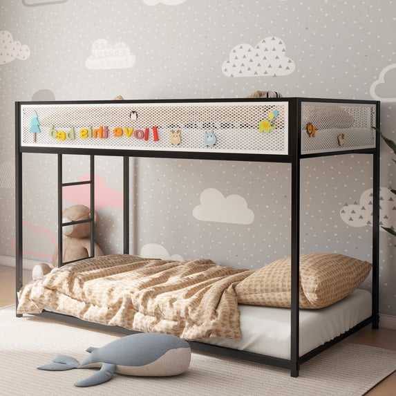 GDF Studio Ladder Twin over Twin Bunk Bed, Metal, Black, without Mattress
