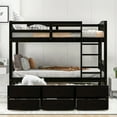 thumbnail image 1 of Twin over Twin Wood Bunk Bed with Trundle and Drawers, Espresso, 1 of 13